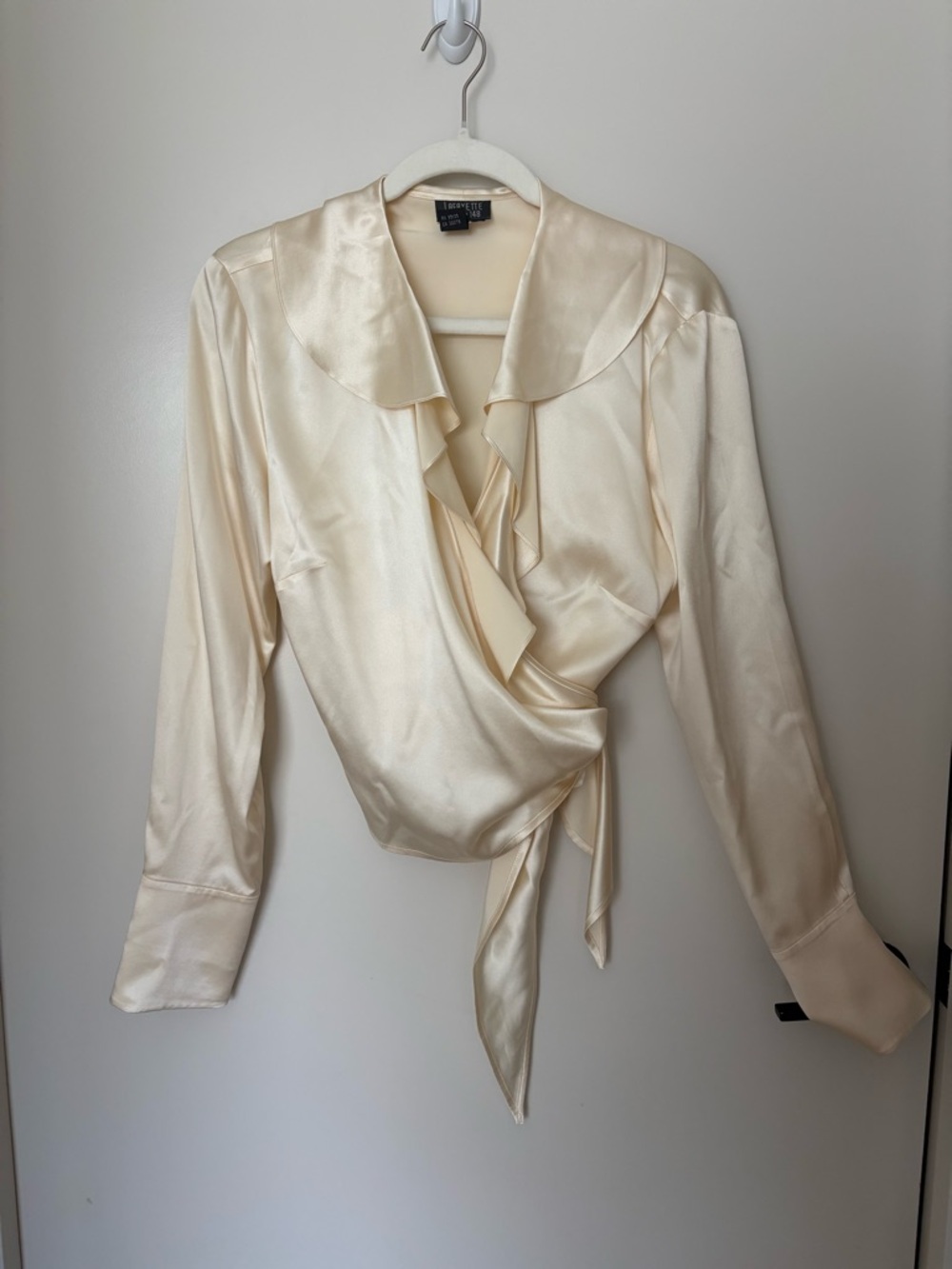 Lafayette 148 New York 100% Silk Wrap Blouse Top Cream Neutral Minimalist Luxury